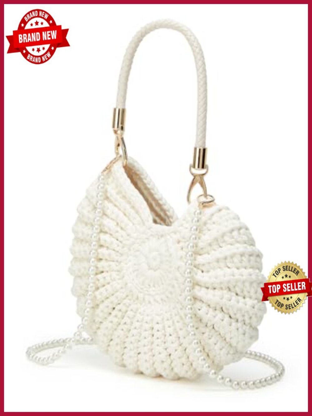 Handwoven Crochet Seashell Beach Bag Crossbody Shoulder Hobo Bag Straw Purse - Picture 4 of 6